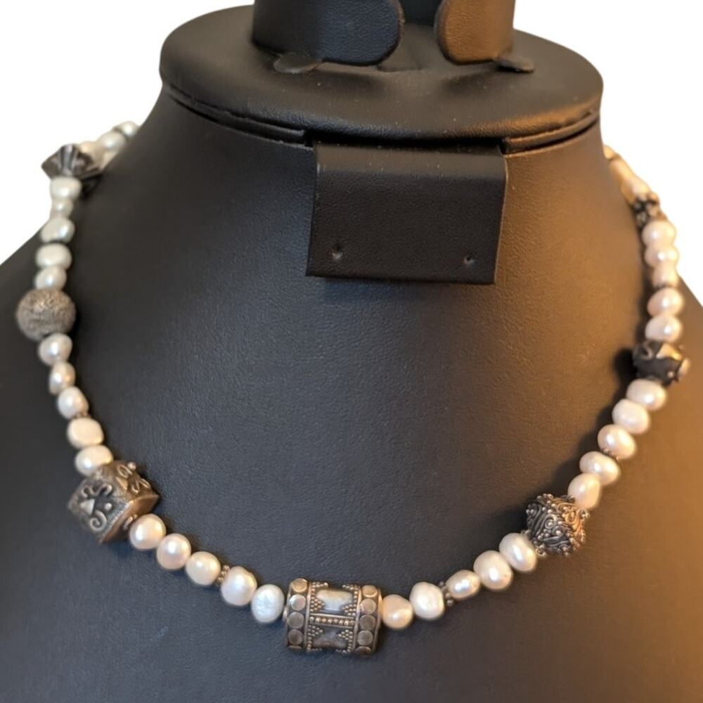 Freshwater Pearl Balinese Sterling Silver Toggle Clasp 16.5" Necklace